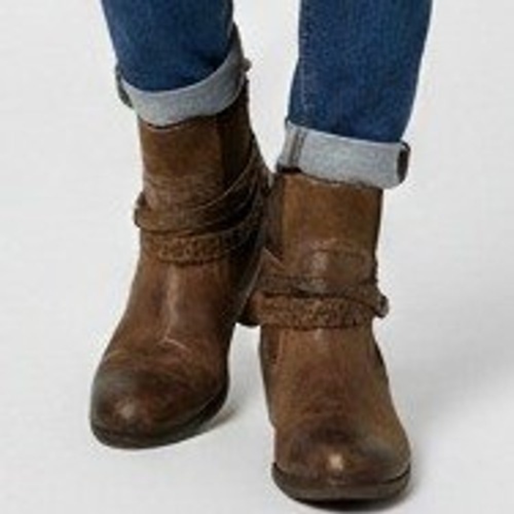UGG Krewe Ankle Boots Womens 8 Chocolate Brown Leather Moto Harness 1004207